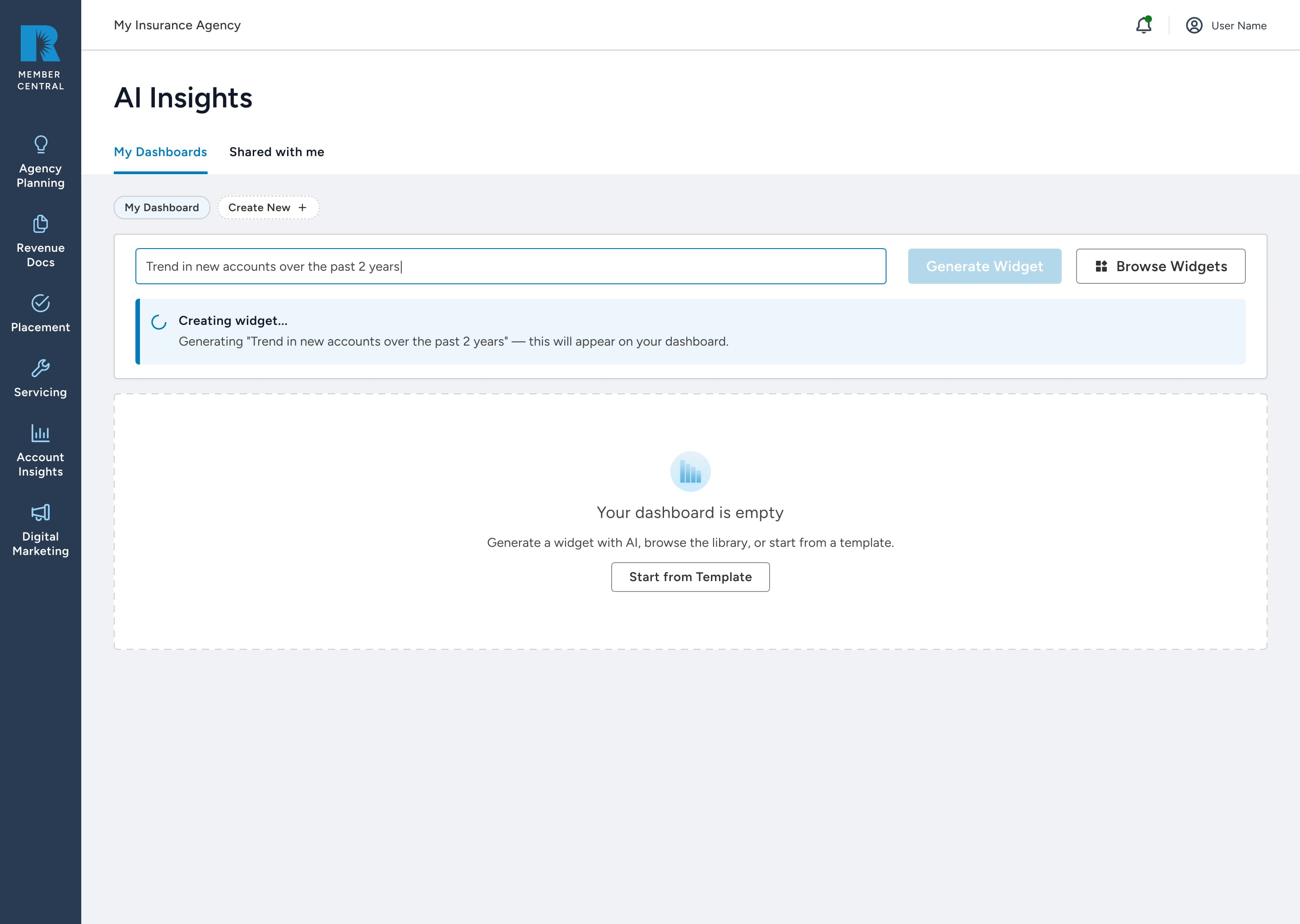 The AI Insights generate experience: a plain-English prompt being turned into a governed, scoped query